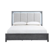 Pemberly Row King Bed with LED Headboard in Vertical Padded Gray Upholstery