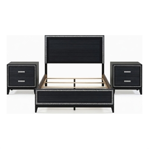 Pemberly Row 3 Piece Queen LED Bed Set with 2 Nightstands in Black