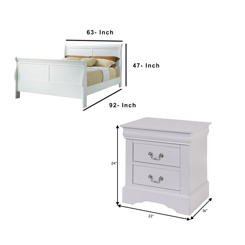 Pemberly Row 3 Piece Queen Sleigh Bed Set with 2 Nightstands in White