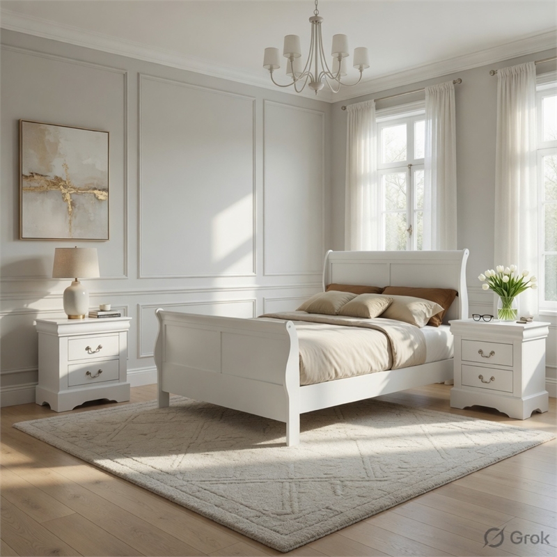 Pemberly Row 3 Piece Queen Sleigh Bed Set with 2 Nightstands in White