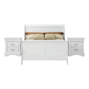 Pemberly Row 3 Piece Queen Sleigh Bed Set with 2 Nightstands in White