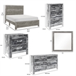 Pemberly Row 5 Piece Full Bed Set with 2 Dressers and Mirror in Gray