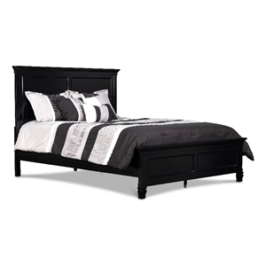 Pemberly Row King Bed with Solid Wood Panel Headboard in Farmhouse Black