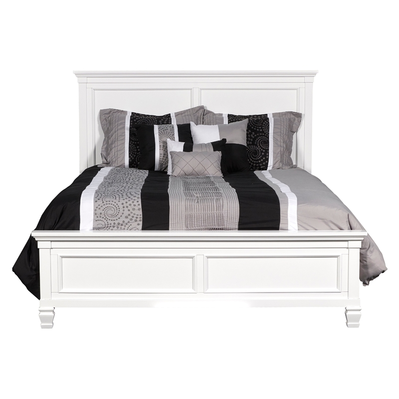 Pemberly Row King Bed with Solid Wood Panel Headboard in Farmhouse White