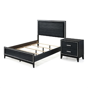 Pemberly Row 2 Piece Queen LED Bed Set with Nightstand in Black