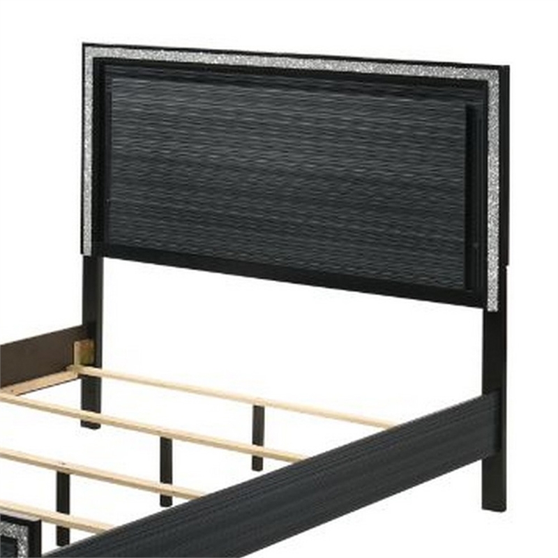 Pemberly Row 5 Piece Queen LED Bed Set with Dresser and Mirror in Black