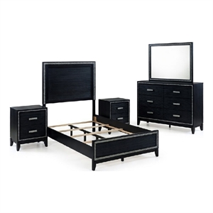 Pemberly Row 5 Piece Queen LED Bed Set with Dresser and Mirror in Black