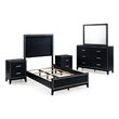 Pemberly Row 5 Piece Queen LED Bed Set with Dresser and Mirror in Black