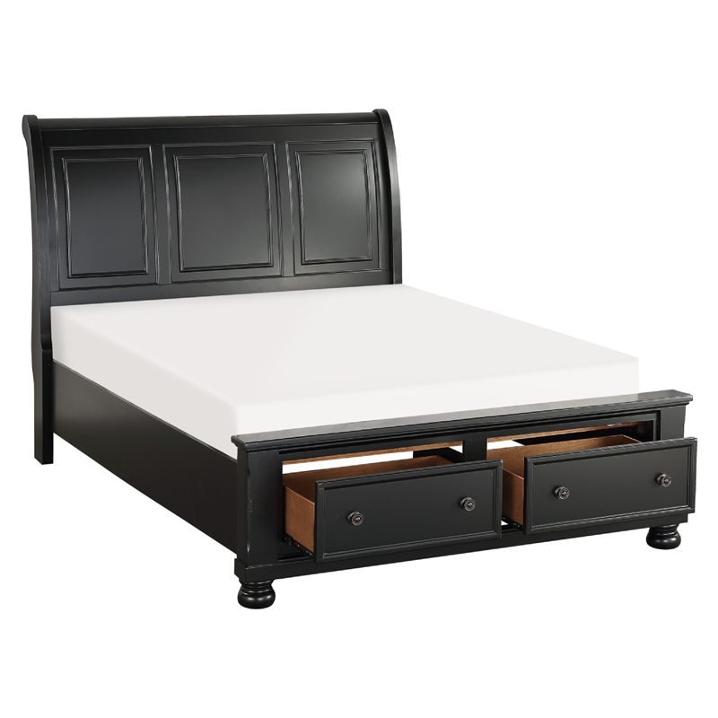 Pemberly Row 4 Piece Queen Storage Bed Set with Dresser and Chest in Black