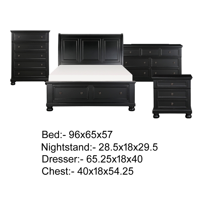 Pemberly Row 4 Piece Queen Storage Bed Set with Dresser and Chest in Black