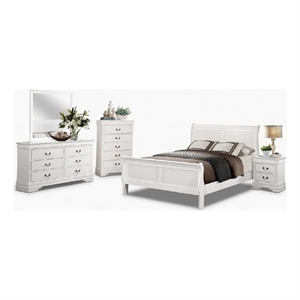 Pemberly Row 5pc Full Panel Bed Set with Dresser Mirror and Chest in White