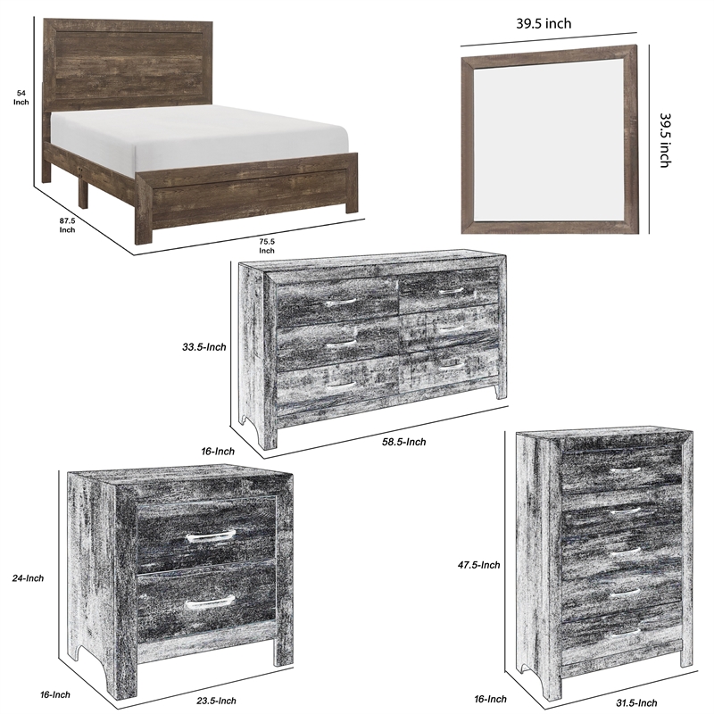 Pemberly Row 5pc California King Bed Set with Dresser and Chest in Brown