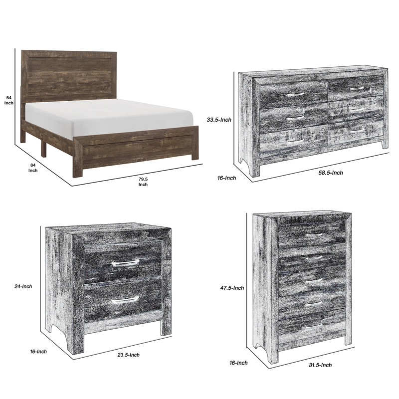 Pemberly Row 5pc Eastern King Panel Bed Set with Dresser and Chest in Brown