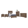 Pemberly Row 5pc Eastern King Panel Bed Set with Dresser and Chest in Brown