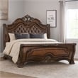 Pemberly Row King Bed with Faux Leather and Burl Inlays in Mahogany