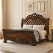 Pemberly Row Queen Bed with Faux Leather and Burl Inlays in Mahogany