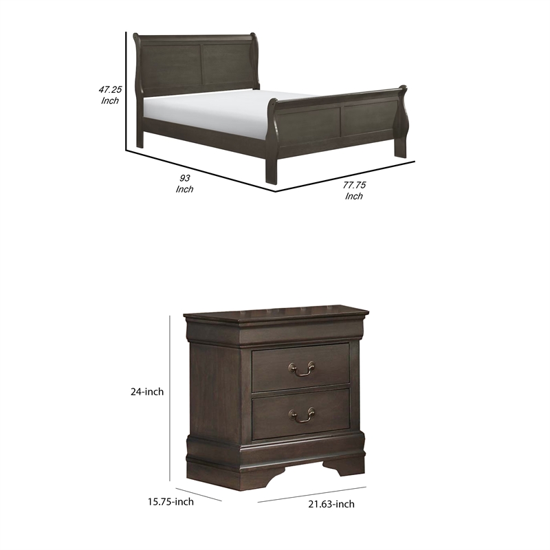 Pemberly Row 2pc California King Sleigh Bed Set with Nightstand in Gray