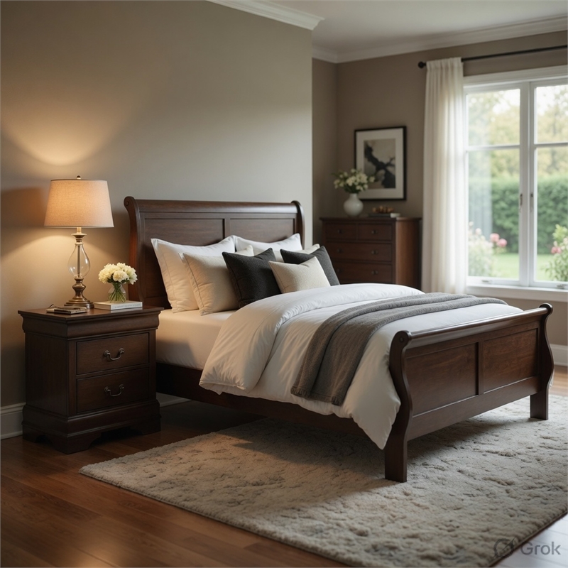 Pemberly Row 2pc California King Sleigh Bed Set with Nightstand in Gray