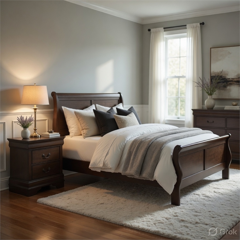 Pemberly Row 2pc California King Sleigh Bed Set with Nightstand in Gray