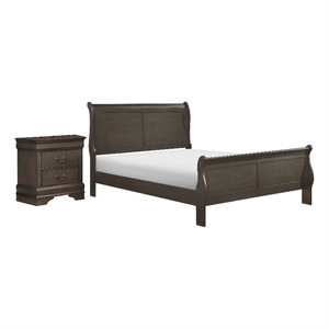Pemberly Row 2pc California King Sleigh Bed Set with Nightstand in Gray