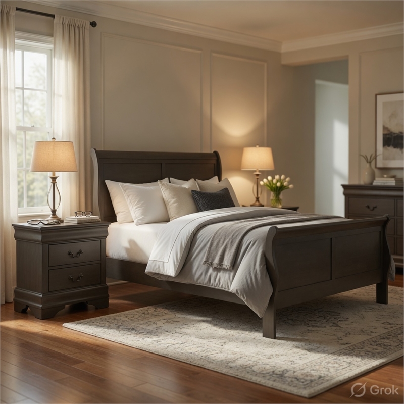 Pemberly Row 3pc California King Sleigh Bed Set with 2 Nightstands in Gray