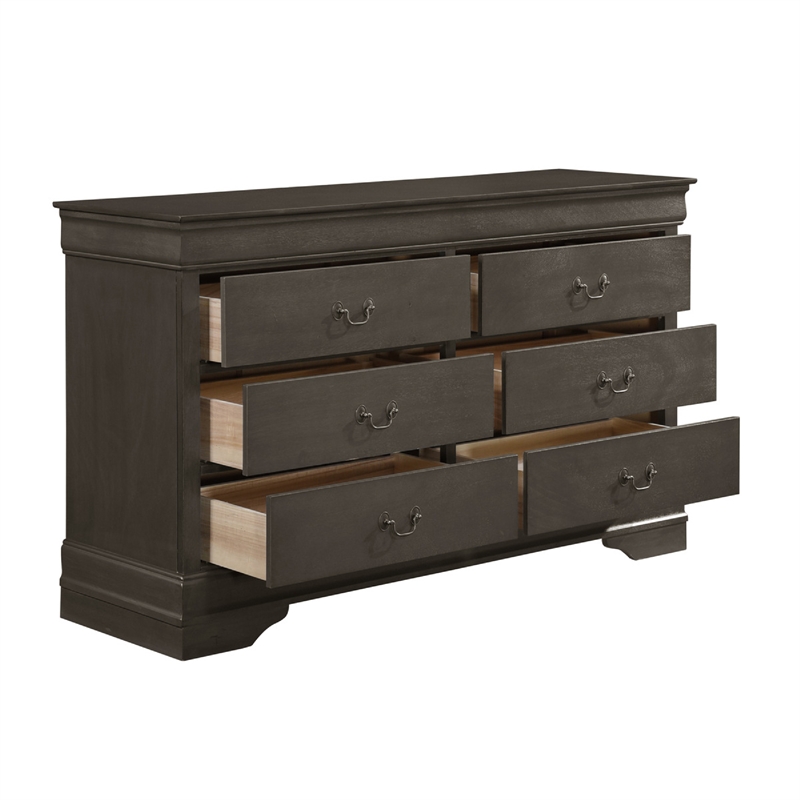 Pemberly Row 5 Piece Queen Panel Bed Set with Dresser and Chest in Gray