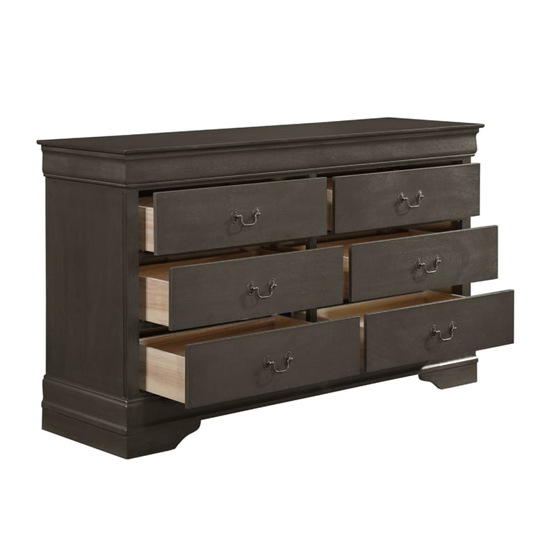 Pemberly Row 4 Piece Queen Panel Bed Set with Dresser and Chest in Gray