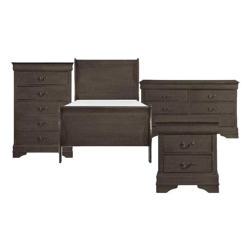 Pemberly Row 4 Piece Full Sleigh Bed Set with Dresser and Chest in Gray