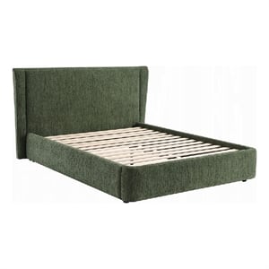 Pemberly Row Low Profile Full Bed with Wingback Headboard in Textured Green