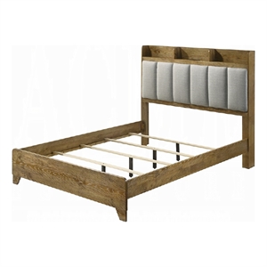 Pemberly Row Queen Bed with Tufted Headboard and USB Ports in Aspen Brown