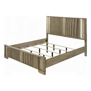Pemberly Row King Bed with LED Fluted Headboard in Antique Oak Brown
