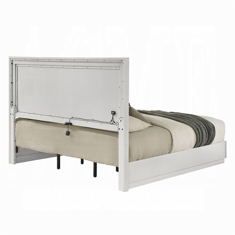 Pemberly Row Queen Bed with LED Headboard and USB in White and Silver