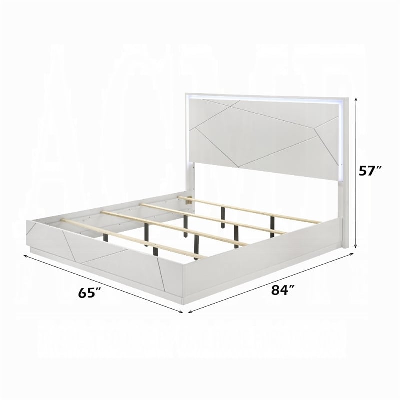 Pemberly Row Queen Bed with LED Headboard and USB in White and Silver