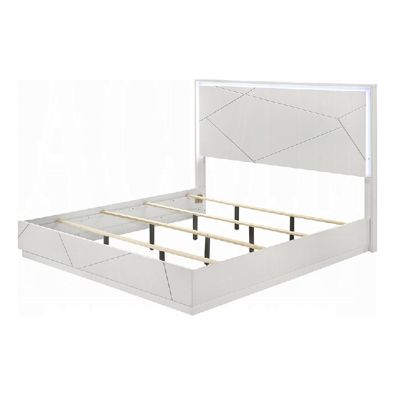 Pemberly Row Queen Bed with LED Headboard and USB in White and Silver