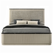 Pemberly Row King Bed with Gray Linen and Marble Print Tops in Fluted Beige