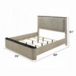Pemberly Row King Bed with Gray Linen and Marble Print Tops in Fluted Beige
