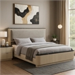Pemberly Row King Bed with Gray Linen and Marble Print Tops in Fluted Beige
