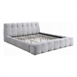 Pemberly Row King Platform Bed with Bench and Grid Tufted in Gray Chenille