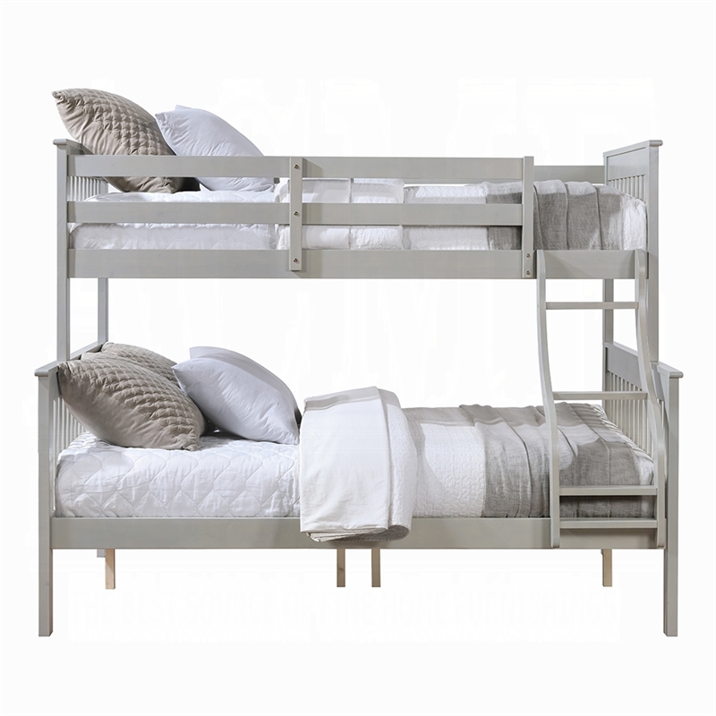 Pemberly Row Twin over Full Bunk Bed with Slatted Frame in Gray and Brown