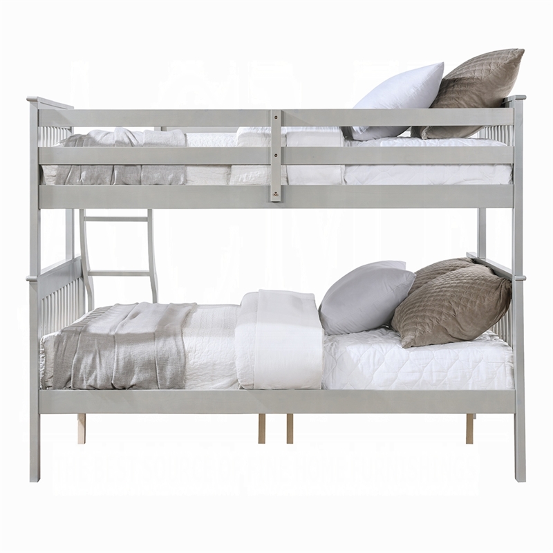 Pemberly Row Twin over Full Bunk Bed with Slatted Frame in Gray and Brown