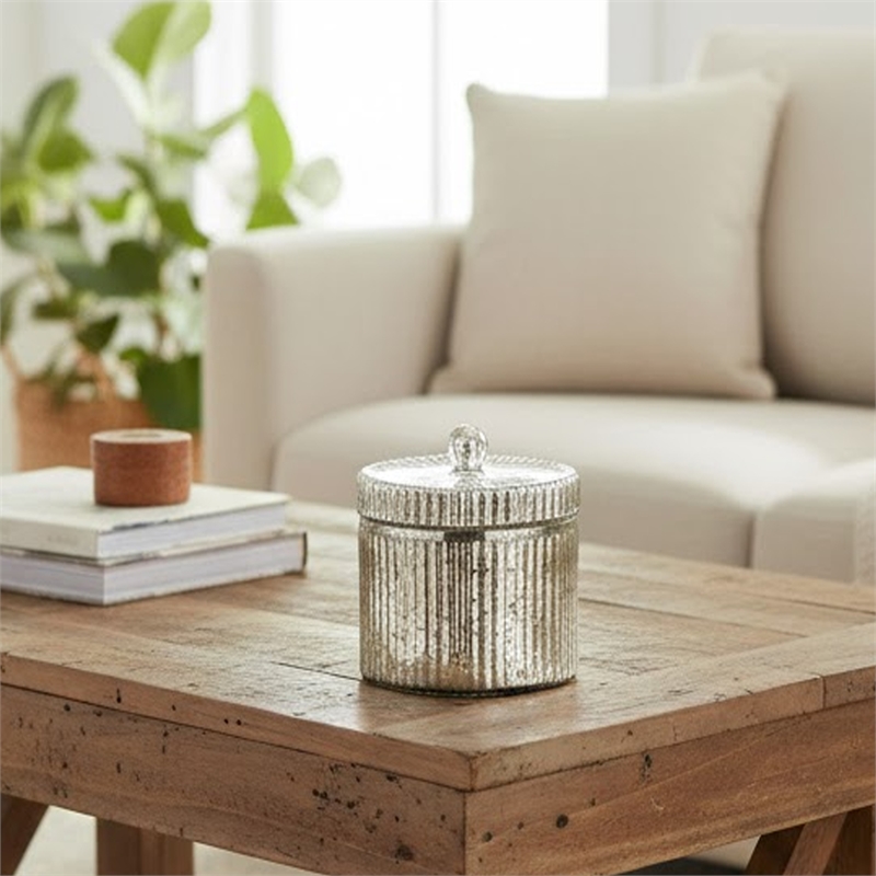 Pemberly Row Scented Soy Wax Candle with Lid and Ribbed Jar in Earl Gray