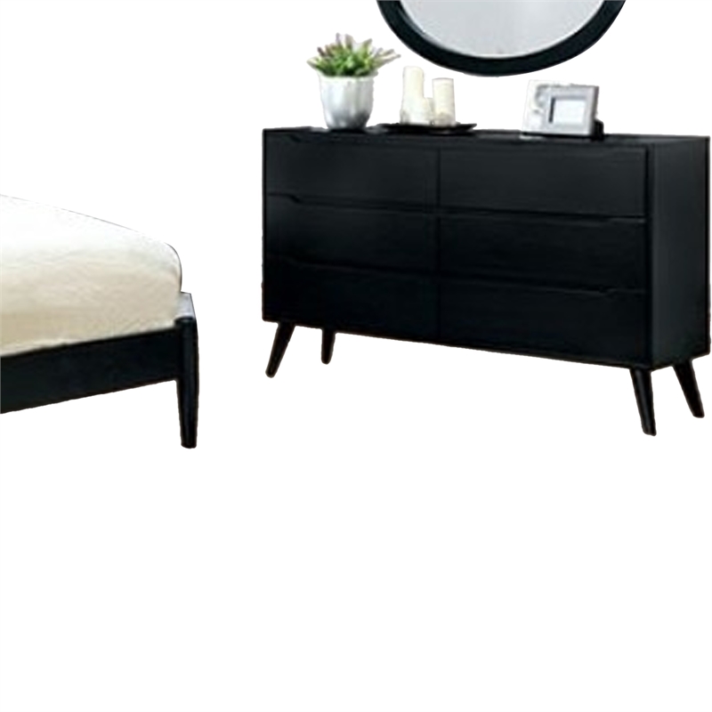 Pemberly Row 4pc Full Set with Dresser and Oval Mirror in Black Wood