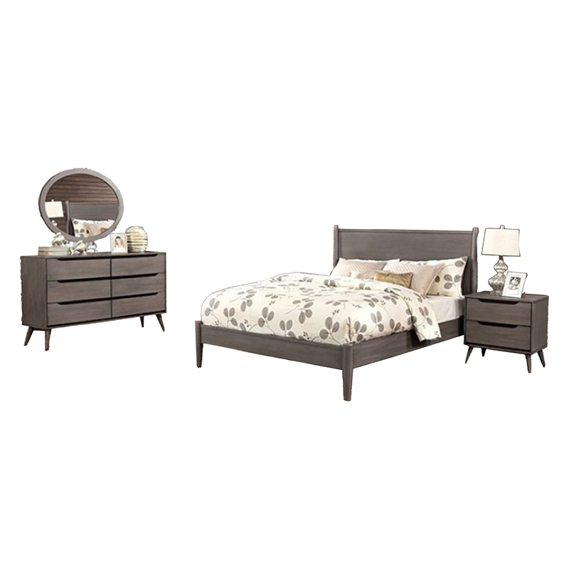 Pemberly Row 4pc Queen Set with Dresser and Oval Mirror in Gray Wood
