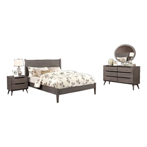 Pemberly Row 4pc Queen Set with Dresser and Oval Mirror in Gray Wood