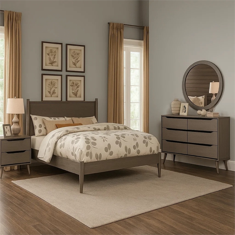 Pemberly Row 4pc Twin Set with Dresser and Oval Mirror in Gray Wood