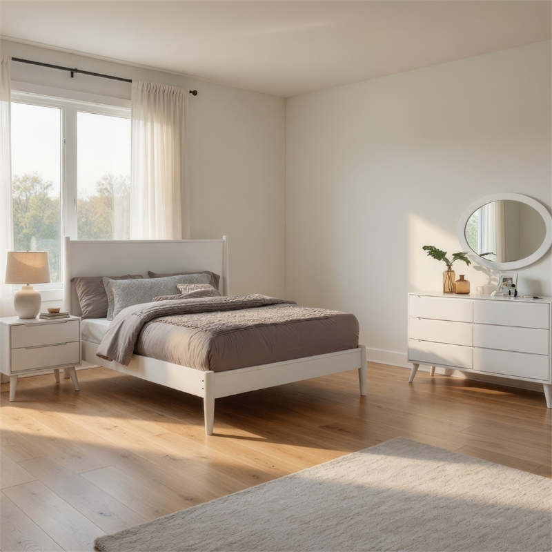 Pemberly Row 4pc Twin Set with Dresser and Oval Mirror in White Wood