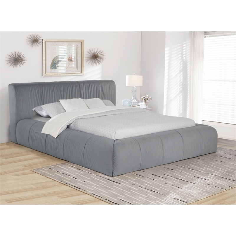 Pemberly Row Upholstered Queen Bed with Pleated Headboard in Dove Gray