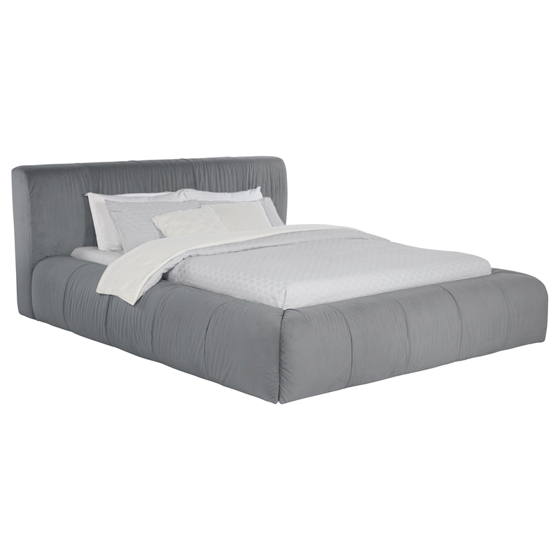Pemberly Row Upholstered Queen Bed with Pleated Headboard in Dove Gray