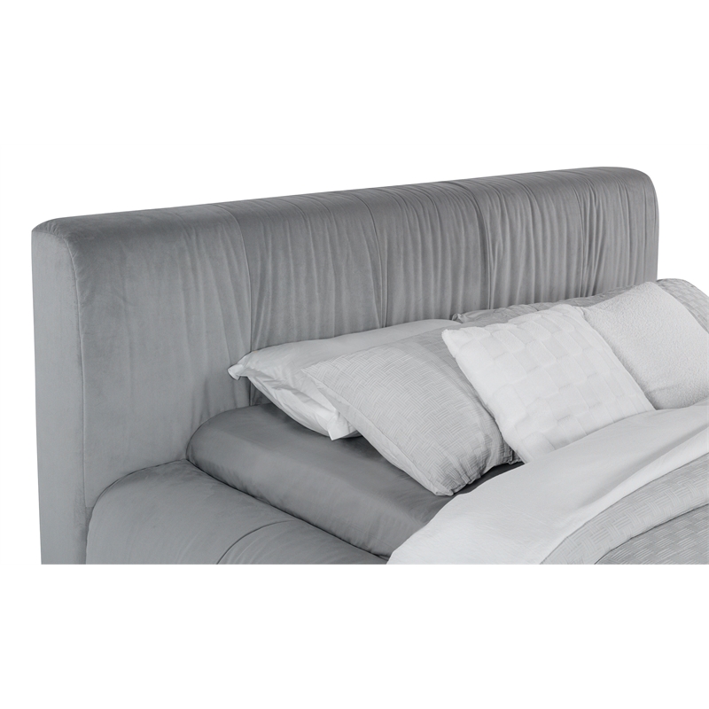 Pemberly Row Upholstered Queen Bed with Pleated Headboard in Dove Gray