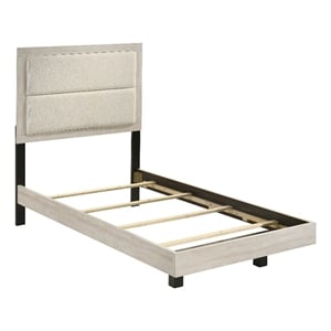 Pemberly Row 54 Inch Twin Panel Bed with Boucle Headboard in Rustic Cream